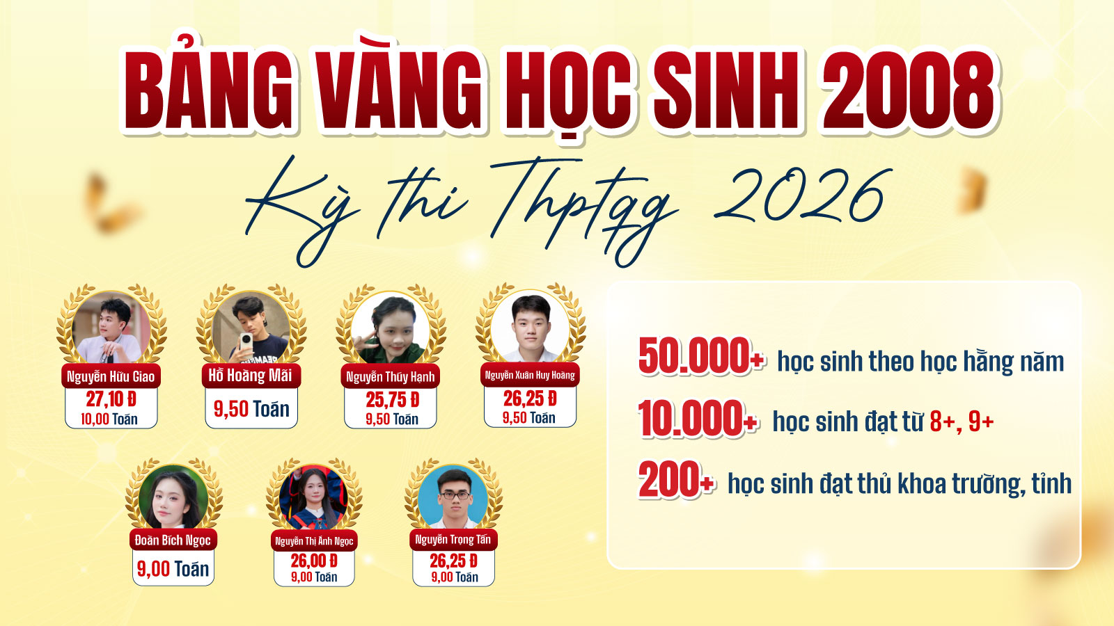 Bảng vàng học sinh 2008 Kỳ thi THPTQG 2026